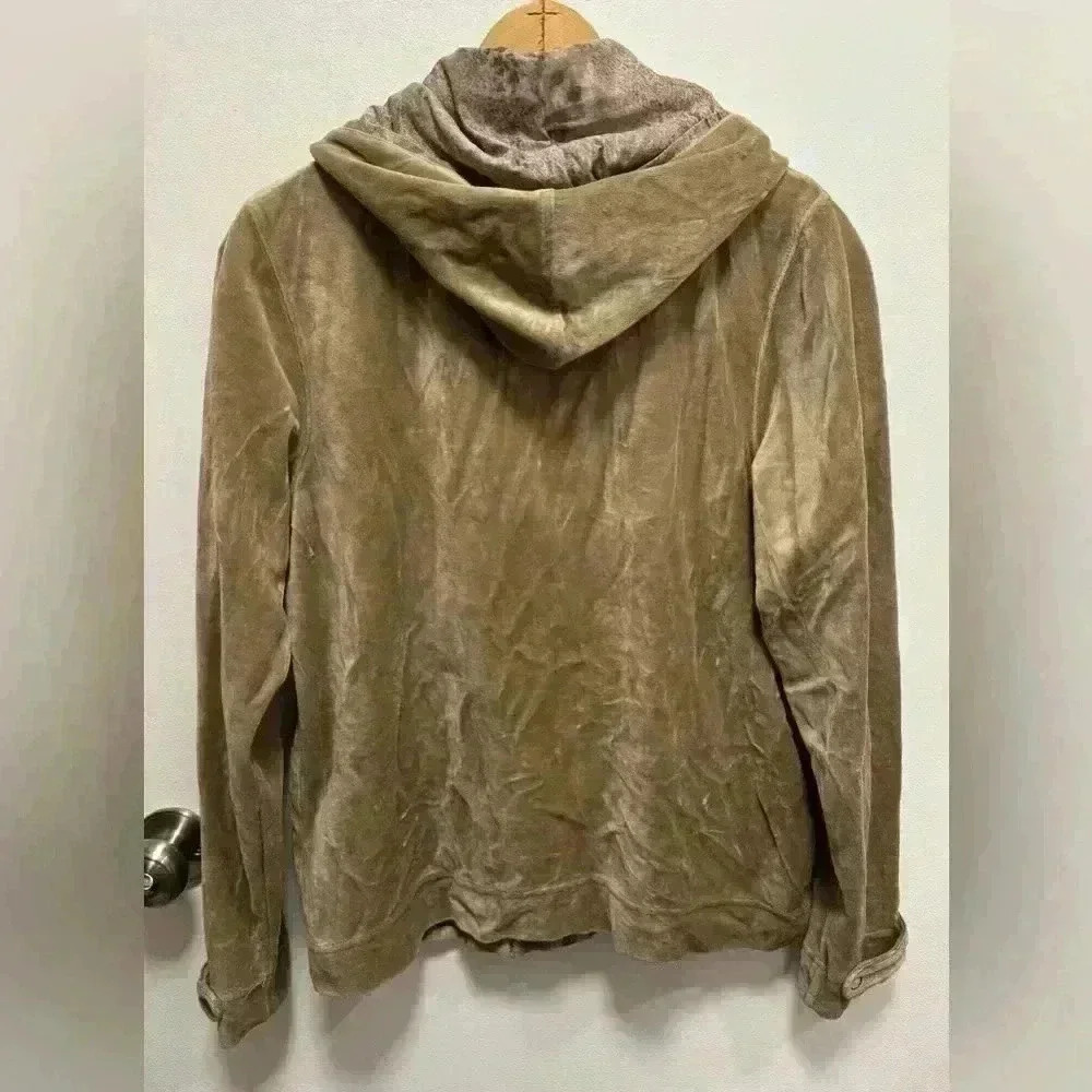 Onque Casuals women’s zip up hooded velvet beige sweatshirt vintage size small - Picture 11 of 15